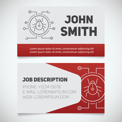 Business card print template with computer virus bug logo