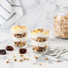 Spiced Yogurt with Granola in Glasses
