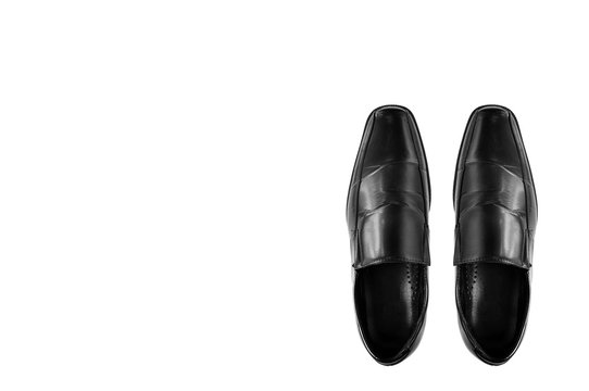 Classic black leather men shoe on white background.