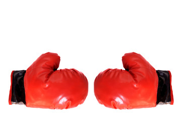 Boxing gloves competition business concept battle cooperation on white background.