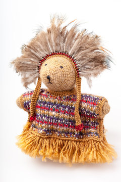 Crocheted Indian Bear On White