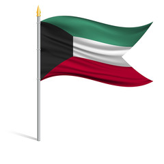The national flag of Kuwait on a pole. The wavy fabric. The sign and symbol of the country. Realistic vector.