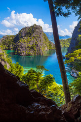 Twin Lagoon & Tropical Cliffs Lookout From Hiking Trail in Coron, Palawan