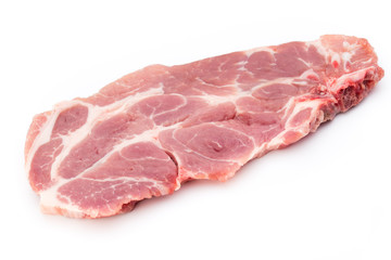 Fresh raw beef steak isolated on white background, top view.