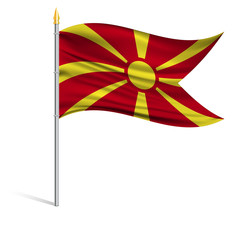 The national flag of Macedonia on a pole. The wavy fabric. The sign and symbol of the country. Realistic vector.