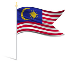Fototapeta premium The national flag of Malaysia on a pole. The wavy fabric. The sign and symbol of the country. Realistic vector.