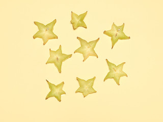 Fototapeta na wymiar Stacked slices of star fruit