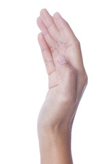 Open a woman's hand, palm up isolated on white background.