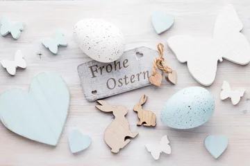 Wandaufkleber Easter decorations on a beautiful background. Greeting Card. © gitusik