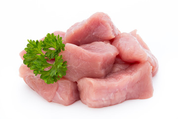 fresh meat on slice on the white background.
