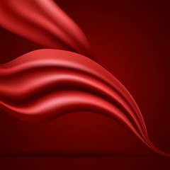 Abstract red cloth wave vector background with copy space.