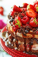 Chocolate berry cake with cream