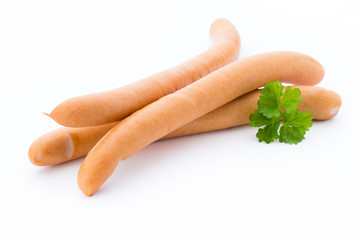 Frankfurter sausage isolated on white background.