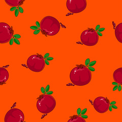 Seamless Pattern of Pomegranate , Fruit on Orange Background, Vector Illustration