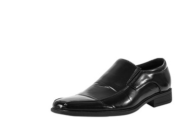 Classic black leather men shoe on white background.