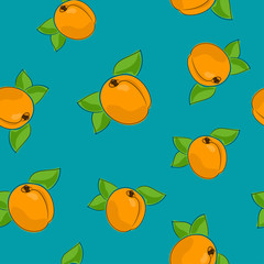 Seamless Pattern of Apricot, Fruit on Azure Background, Vector Illustration