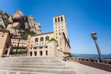 Fototapeta na wymiar Santa Maria de Montserrat Abbey on the mountain of Montserrat, near Barcelona, Catalonia, Spain.