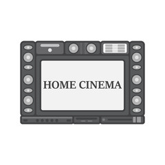 home theater, device, equipment, high resolution, cinema, big screen,big loudspeakers,qualitative sound, vector image, flat design