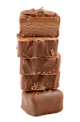 Chocolate with caramel on a white background