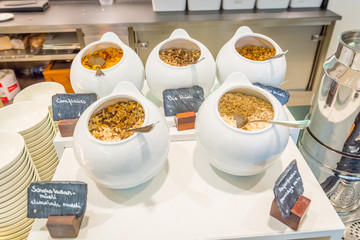 Dry Breakfast in Assortment, Granola for Breakfast, Buffet Concept in Luxury German Hotel