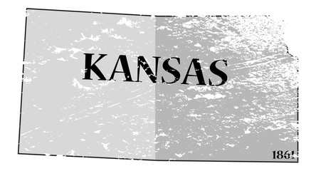 Kansas State and Date Map Grunged