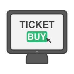 purchase of the ticket, Internet, monitor, display button, transaction, payment, reservation, website, vector image, flat design, outline style