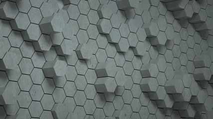 Abstract concrete hexagonal background, 3 d render