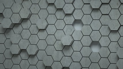 Abstract concrete hexagonal background, 3 d render