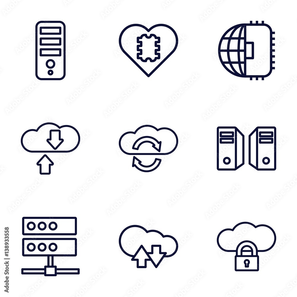 Poster set of 9 server outline icons