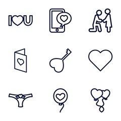 Set of 9 romantic outline icons