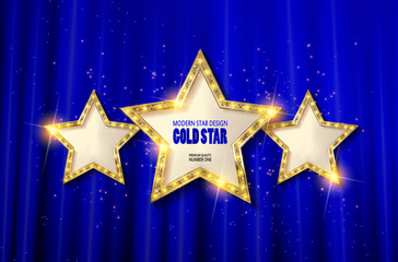 Retro light sign. Three gold stars.