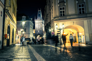 Prague City Street at Night