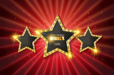 Fototapeta premium Retro light sign. Three gold stars.