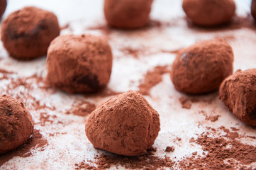 Dark chocolate truffles covered with cocoa powder