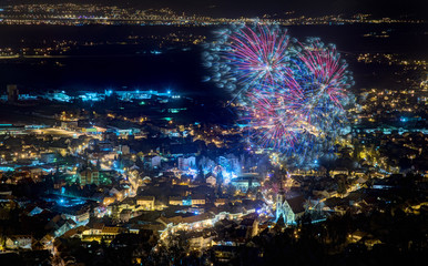 Fireworks over town Samobor near capital of Zagreb on 28. February 2017, to mark the completion of 191 Samobor Carnival