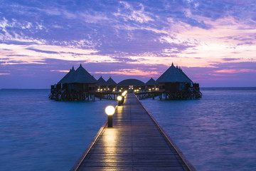 Fantastic sunset on a tropical island in the Maldives. Luxury Resort Angaga.  Ari Atoll.