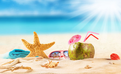 summer coconut drink on the beach.