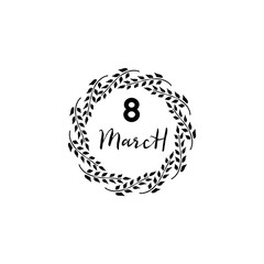 Typography badge 8 March. The pattern printing plate handmade works written by hand font. It can be used in a corporate style, prints, for your design