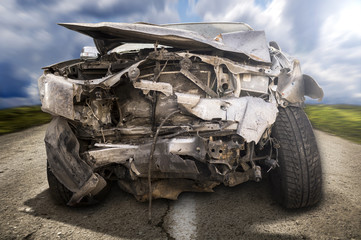 Car crash accident on street, damaged cars after collision.