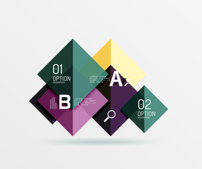 Glossy squares with text, abstract geometric design concept