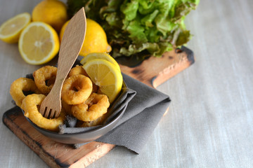  Spanish cuisine. Dish with Fried Calamari