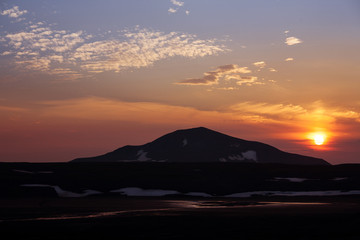 Beautiful landscape view Sunrise over the volcano Tolbachik.
