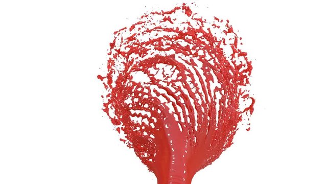 Red Liquid tornado. Beautiful colored red paint whirl. Isolated transparent vortex of liquid like whirlwind 3d animation with alpha matte. Version 2