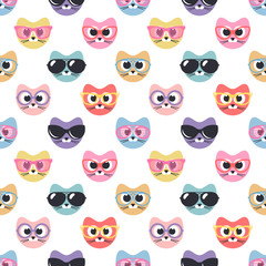 Seamless pattern with cute cats with sunglasses
