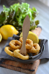  Spanish cuisine. Dish with Fried Calamari