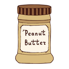 Peanut butter jar. Sketch illustration with hand drawn letters. Isolated on white