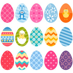 Set of fifteen colorful Easter eggs icons