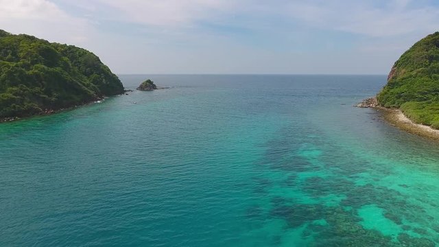 Aerial video of beauty nature landscape with beach, corals and sea on Koh Rok island, Thailand, 4k
