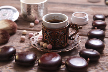 Morning coffee for the makeup artist