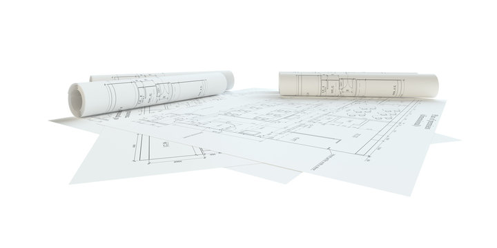 Rolled House Blueprints. Isolated